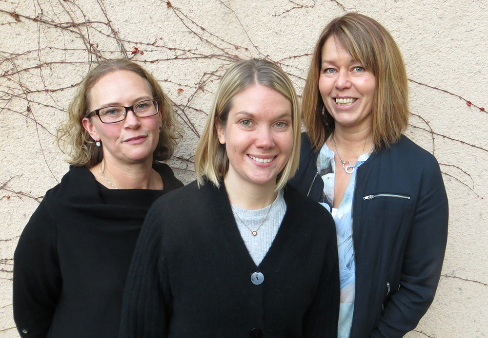 Maria Greijer Schantz, Anna Mikaelsson och Susanna Widerlöw, socionomer på socialtjänsten i Uppsala kommun.
