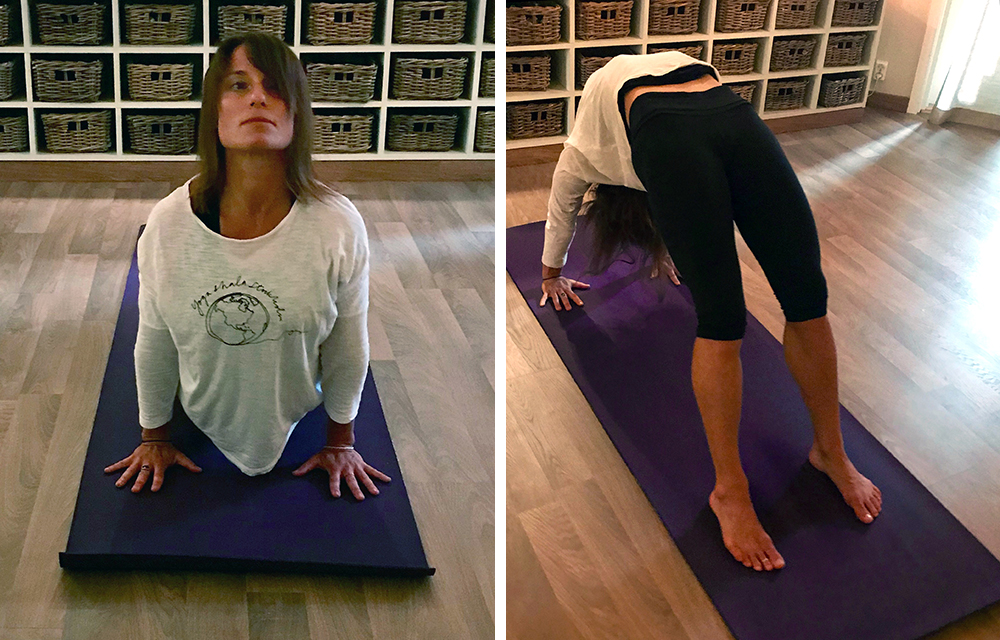 Socionomen Linda Bröddén trivs på yogamattan. Hon menar att yogans tankar kan berika det sociala arbetet. Foto: Yogashala Stockholm